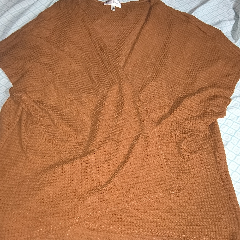 Rust Orange Waffle Knit Cardigan